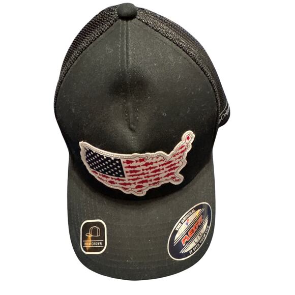 Columbia PFG Stateside Mens Black Flexfit Fitted Mesh Baseball Hat Cap L/XL USA - Picture 1 of 4